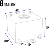 8 Gallon 30.5L Fuel Cell Tank Polished Aluminum Racing Drift with Level Sender